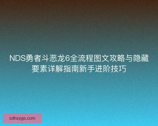 NDS勇者斗恶龙6全流程图文攻略与隐藏要素详解指南新手进阶技巧